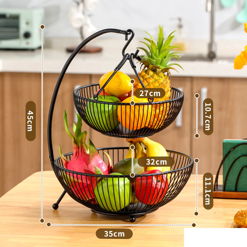 Nordic tragbare obst korb banana rack doppel-schicht obst korb snack lagerung rack abnehmbare_voghion.com