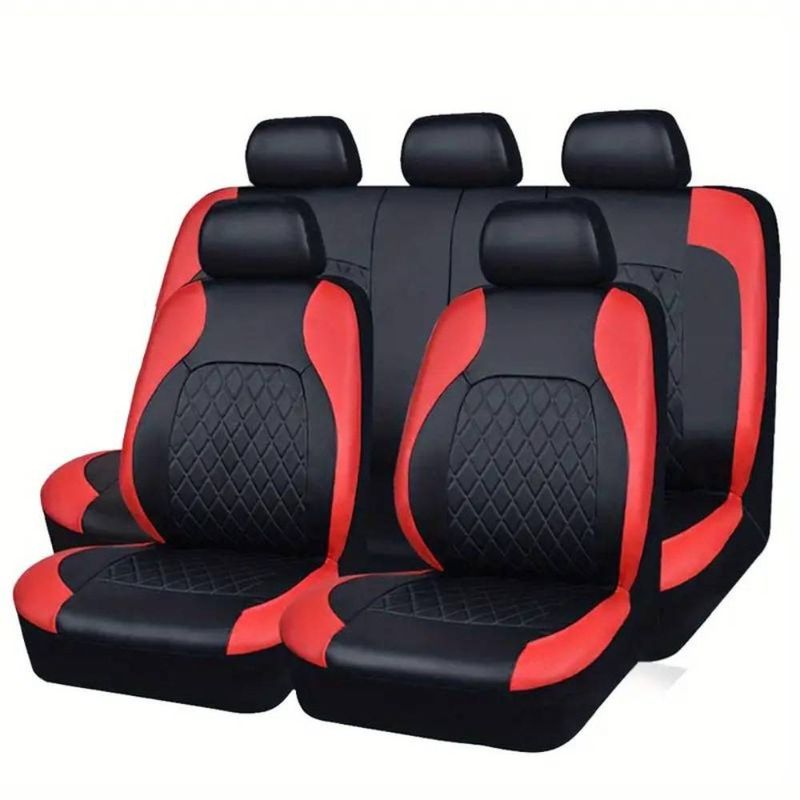Upgrade Your Car Interior with 9Pcs/Set Quilted Leather Thread Pressing Seat Covers - Airbag Compatible & Breathable!_voghion.com