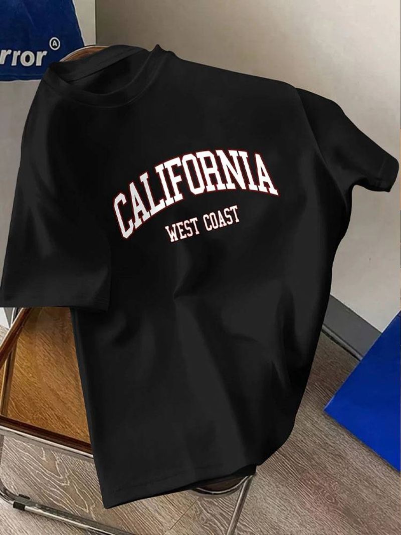 'California West Coast' Graphic T-Shirt - Casual, Short Sleeve, Crew Neck, Lightweight Breathable, Loose Fit Shirt | Comfort Fit Shirt 240g_voghion.com