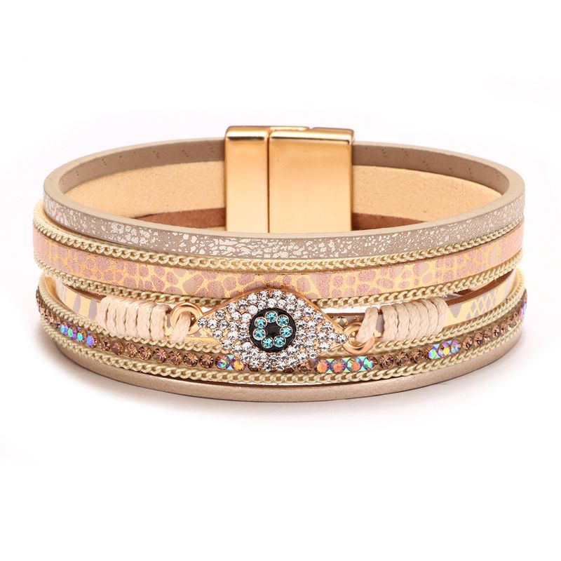 Braccialetto da donna in pelle con diamanti e occhio del diavolo in stile bohémien, stile semplice e alla moda_voghion.com