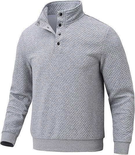 ​​Men’s Retro Minimalist Stand Collar Sweatshirt – Single-Button Placket & Jacquard Detailing (Relaxed Fit, Polyester Thermal Regulation)​​_voghion.com