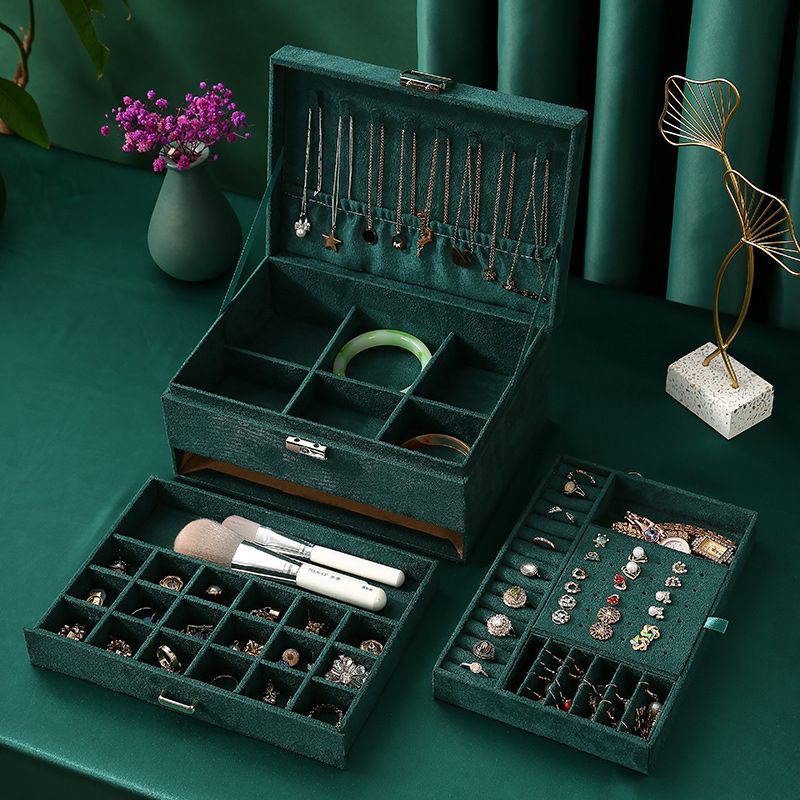 Three Layer Lockable Drawer Velvet Jewelry Box Earring Ring Box Jewelry Packaging Box Jewelry Bracelet Storage Box_voghion.com