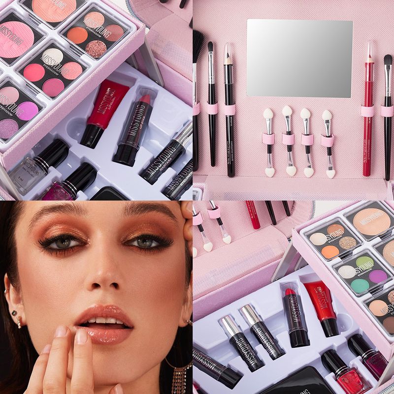 Set regalo combinato con cosmetici, rossetto, ombretto, colore per labbra, fard, vassoio per il trucco multifunzionale, disponibile in magazzino_voghion.com