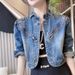 2025 European Style Rhinestone Embellished Early Women's New Denim Short Jacket Spring Autumn High-end Unique And_voghion.com