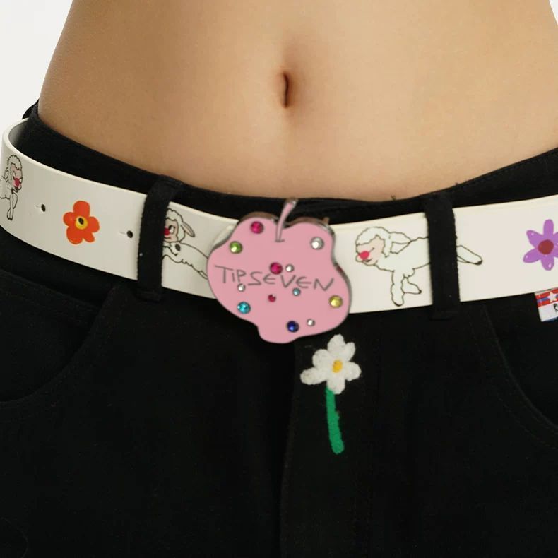 Diseño súper bonito, pintado a mano, creativo, con cinturón de dibujos animados. Nueva moda para primavera 2025, otoño e invierno. Versátil._voghion.com