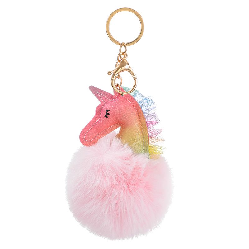 Nuovo zaino con ciondolo a sfera in peluche con unicorno, borsa per il trucco a spalla, portafoglio zero, simpatico portachiavi colorato_voghion.com