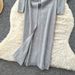Damenbekleidung, geschlitztes Strickkleid, elegantes V-Ausschnitt-Strickkleid mit Knopfleiste und Schlitz für Damen, schmal geschnittenes Langarm-Tunikakleid, unverzichtbar für den Herbst_voghion.com