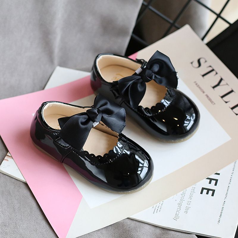 Princess Girls Toddlers Infants Shoes Children's Flats With Ribbon Bow-knot PU Patent Leather Kids Mary Janes Soft_voghion.com