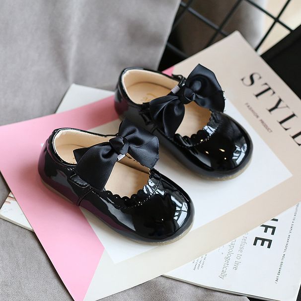 Princess Girls Toddlers Infants Shoes Children's Flats With Ribbon Bow-knot PU Patent Leather Kids Mary Janes Soft_voghion.com