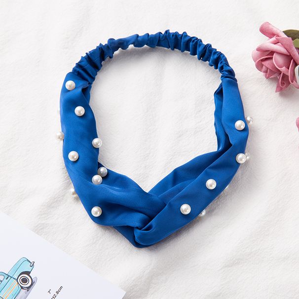 Fascia per il lavaggio e il trucco del viso da donna coreana, semplice fascia elastica per capelli incrociati, fascia per capelli con perle_voghion.com