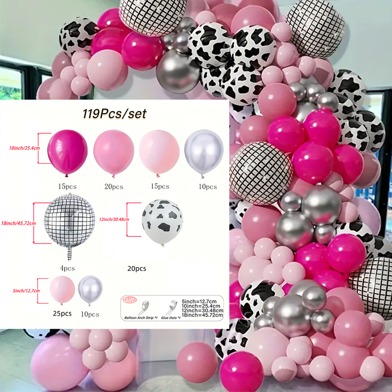 Set ghirlandă și arc cu 119 baloane disco cu baloane din latex cu imprimeu de vacă - perfecte pentru absolviri, nunți și petreceri în camping_voghion.com