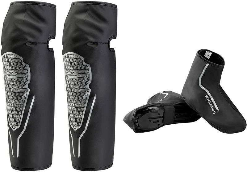 ROCKBROS 1 paire de guêtres thermiques pour les jambes + 1 paire de couvre-chaussures de vélo coupe-vent pour une utilisation en extérieur_voghion.com