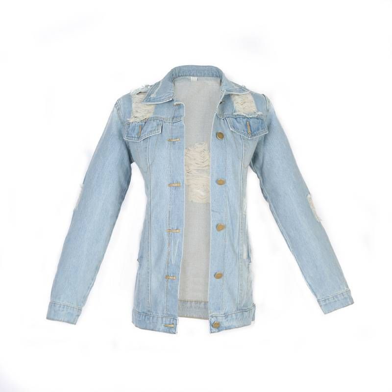 new denim ripped tops fashionable large size denim jackets for women_voghion.com