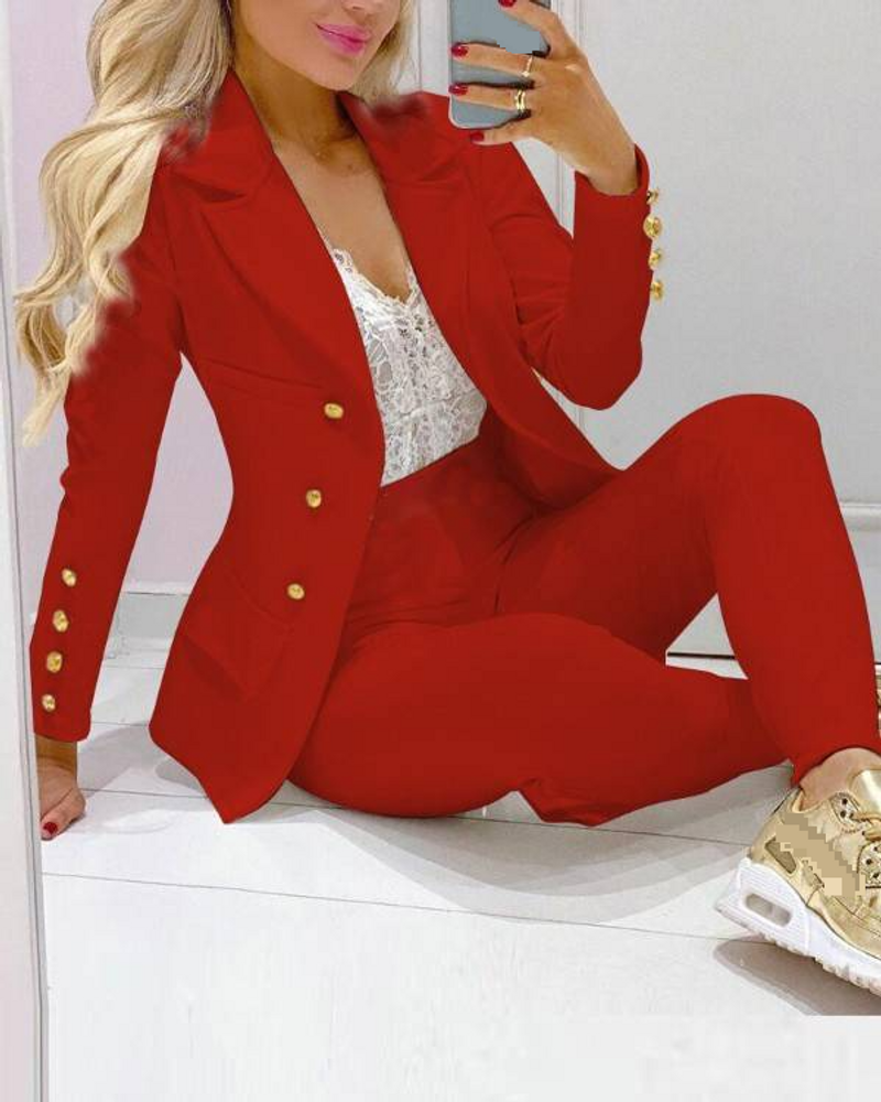 Vêtements pour femmes, veste de costume croisée à col carré, pantalon_voghion.com