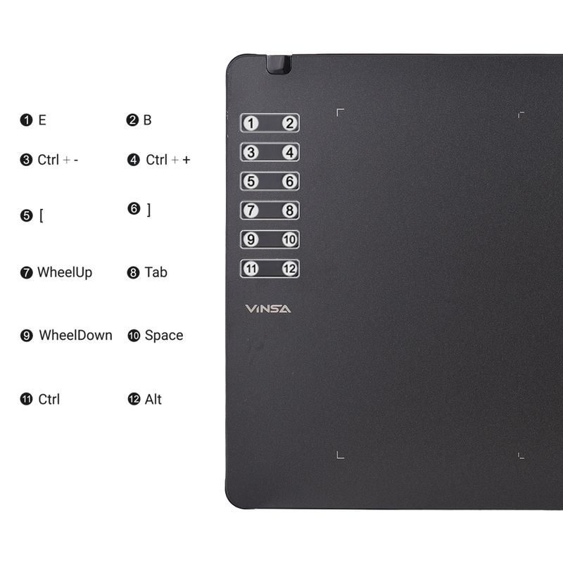 Vinsa T1161 Graphics Drawing Tablet Ultra-Thin Art Creation Sketch With Battery-Free Stylus 8 Pen Nibs 8192 Levels_voghion.com