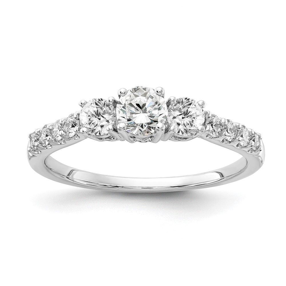 14k White Gold 1/2 Carat Lab Grown Diamond VS/SI+ G+ 1/4 Carat Center Round Semi Mount Three Stone Size 5 Engagement Ring_voghion.com