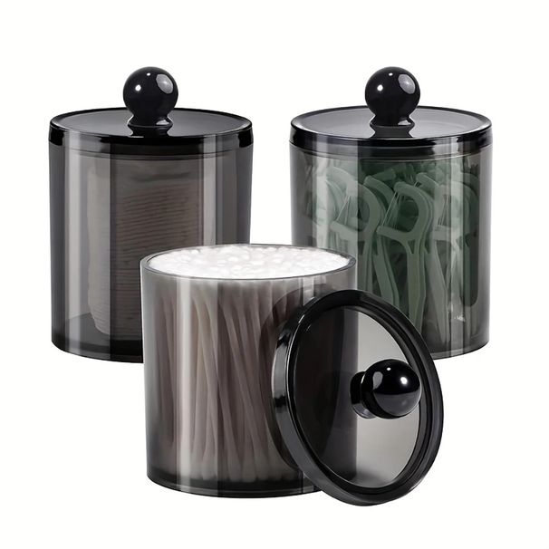 2/3/4 Pack Qtip Dispenser Apothecary Jars Bathroom Jar 10 Oz Black Plastic Holder Storage Box For Cotton Ball, Swab Cotton_voghion.com