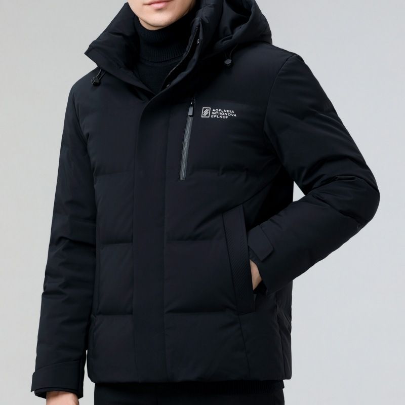 Cappotto corto invernale da uomo, casual, spesso e caldo, con cappuccio, in piumino d'oca bianco_voghion.com