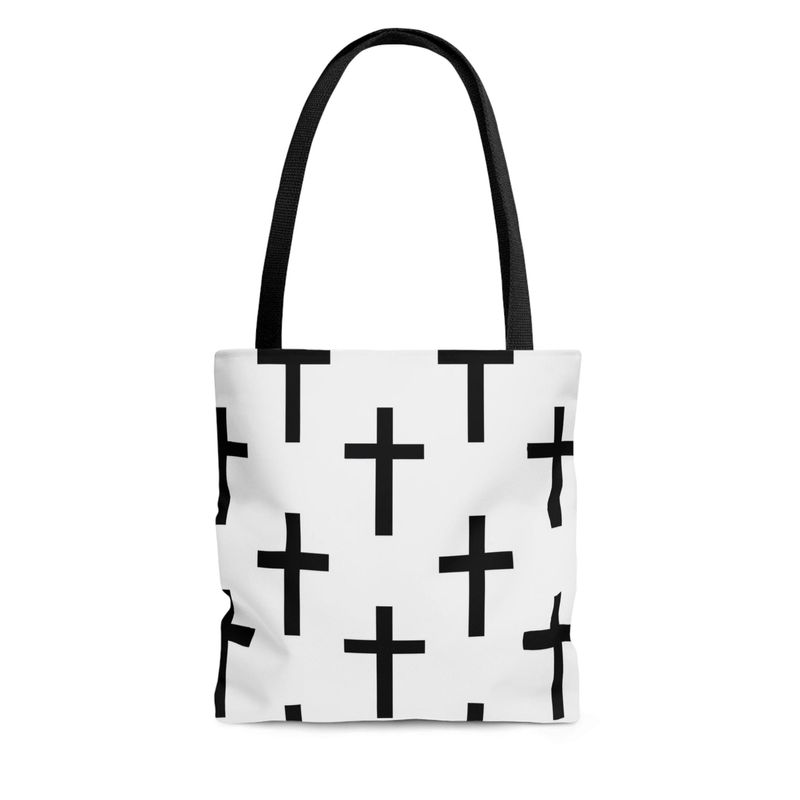 Canvas Tote Bag White And Black Seamless Cross Pattern_voghion.com