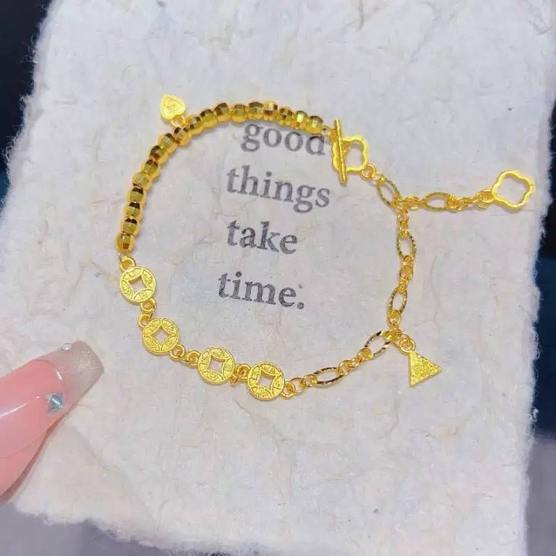 Flash Gold Color Bracelet Broken Silver Several Two Didi Ball Coin Sand Gold Bracelet Women's Fashion All-match High-end Sense_voghion.com
