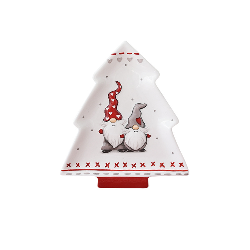 Christmas Nordic Santa Claus Christmas tree plate creative relief tree shaped plate dinner plate dessert snack plate tray tableware_voghion.com