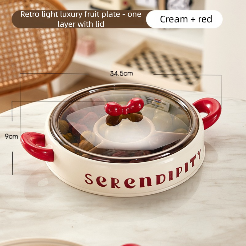 Creative Bowknot Dried Fruit Tray, Household Living Room Divided Lattice With Lid Candy Box, Ins Style Snack Display Plate, Fruit Plate._voghion.com