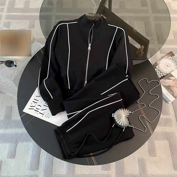 Abbigliamento da donna Tuta sportiva casual per donna Autunno Moda elegante Felpa con cerniera Pantaloni a gamba larga Due pezzi_voghion.com