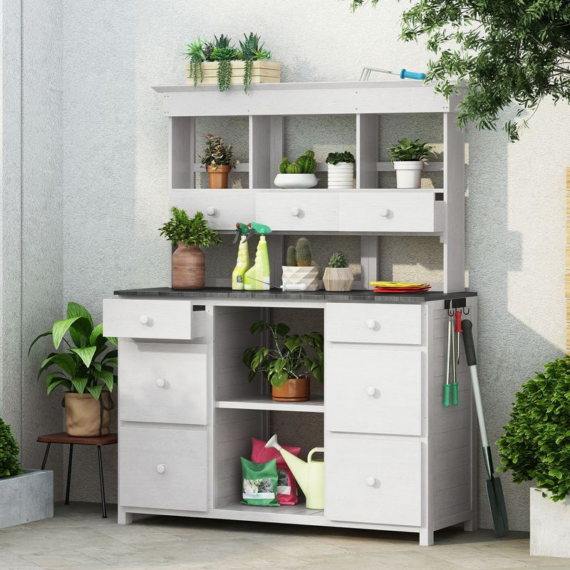 Garden Potting Bench Table, Rustic And Sleek Design With Multiple Drawers And Shelves For Storage_voghion.com