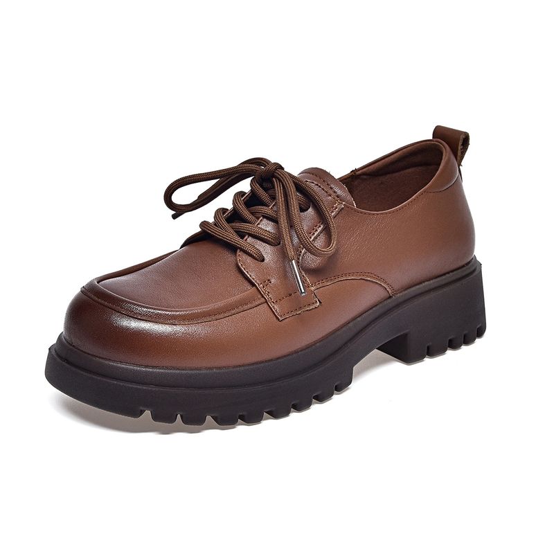 Scarpe piccole in pelle 2025, scarpe singole con lacci in pelle bovina con strato superiore, adatte a tutte le stagioni, pelle morbida e confortevole_voghion.com