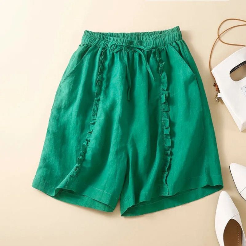 Katoenen linnen oorzoom ontwerp met wijde pijpen voor vrouwen 2025 zomer nieuwe literaire losse casual shorts van gemiddelde lengte_voghion.com