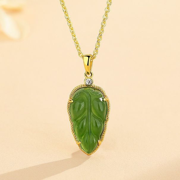 Nuovo ciondolo a foglia di diaspro in argento, collana da donna, ciondolo in giada, produttore all'ingrosso, alta moda, versatile_voghion.com