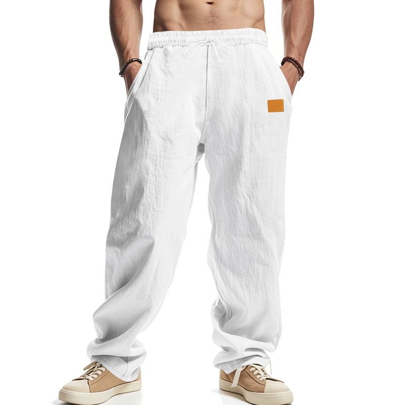 Amerikanischer Stil Neue Sommer Herren Leinen Lose Weites Bein Atmungsaktiv Einfache Lässige Strandhose Herren_voghion.com