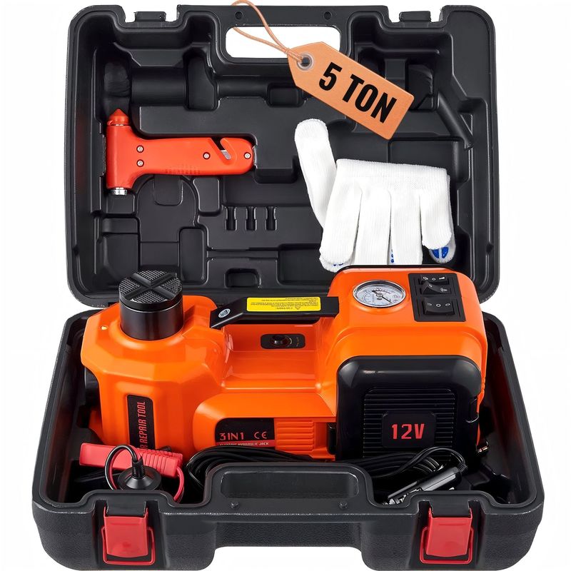 LCD Display Electric Car Jack, 5 Ton Hydraulic Car Jack, Portable Car Jack Lifting With Built-in Inflatable Pump And LED Light, Car Jack For SUV MPV Sedan Truck Change Tires Garage Repair_voghion.com