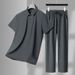 LazyZoom New Summer Short Sleeve T-Shirt Men's Seamless Nylon Suit Trendy Dad Casual Ice Silk Long Pants Men_voghion.com