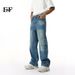 EF JEANS | 2025 Frühjahr Neue amerikanische High Street Lightning Ripple Cat Shave Washed Blue Straight Jeans_voghion.com