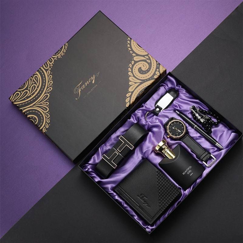 New Men Watch Luxury Bracelet Perfume Belt Keychain Pen Wallet Set Fashion Business Quartz Wrist Watches for Men Gift Set_voghion.com