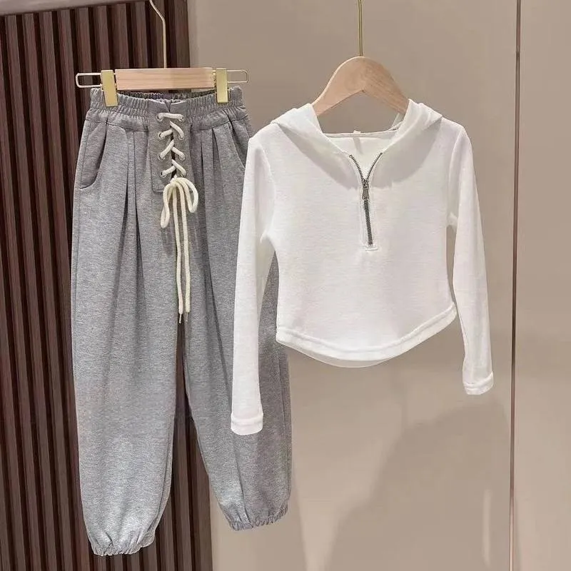Mother & Kids Girls Sports Suits Spring And Autumn Fashionable Little Girl Sweater Casual Trousers Net Celebrity Children Two Piece Suit Trendy_voghion.com