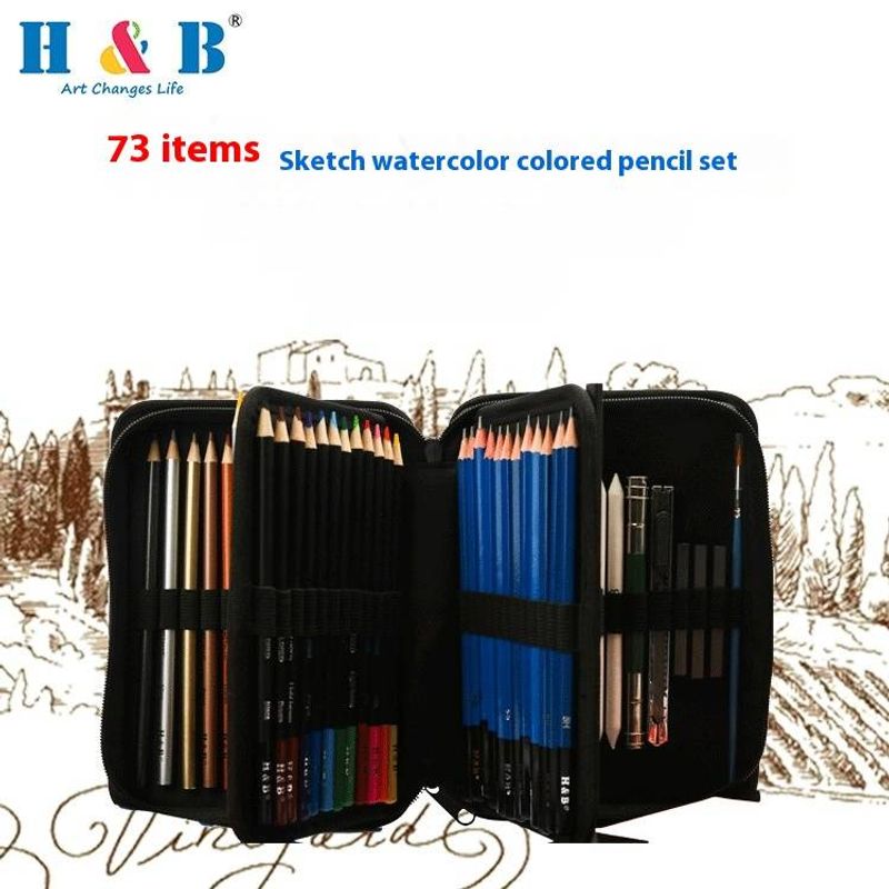 H&B 73-Piece Watercolor Pencil Set - Vibrant Colors, Smooth Blending, Premium Wooden Pencils For Artists, Sketching & Coloring_voghion.com