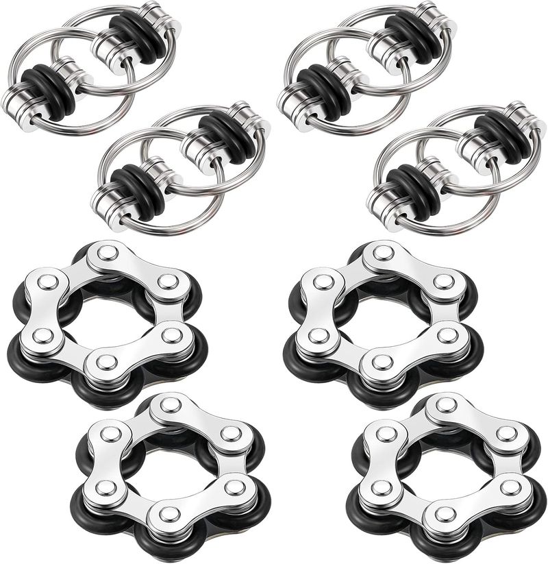 8PCS Fidget Toys Set Includes 4 Flippy Roller Chain And 4 Six Roller Bike Chain Toys For Adults And Teenagers In Learning Help (Red,Blue,Green,Black)_voghion.com