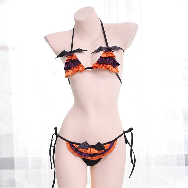 Sexy Lingerie Set Halloween Little Devil Girl Costume Sexy Lace-up Pajamas Women's Bikini S0403_voghion.com