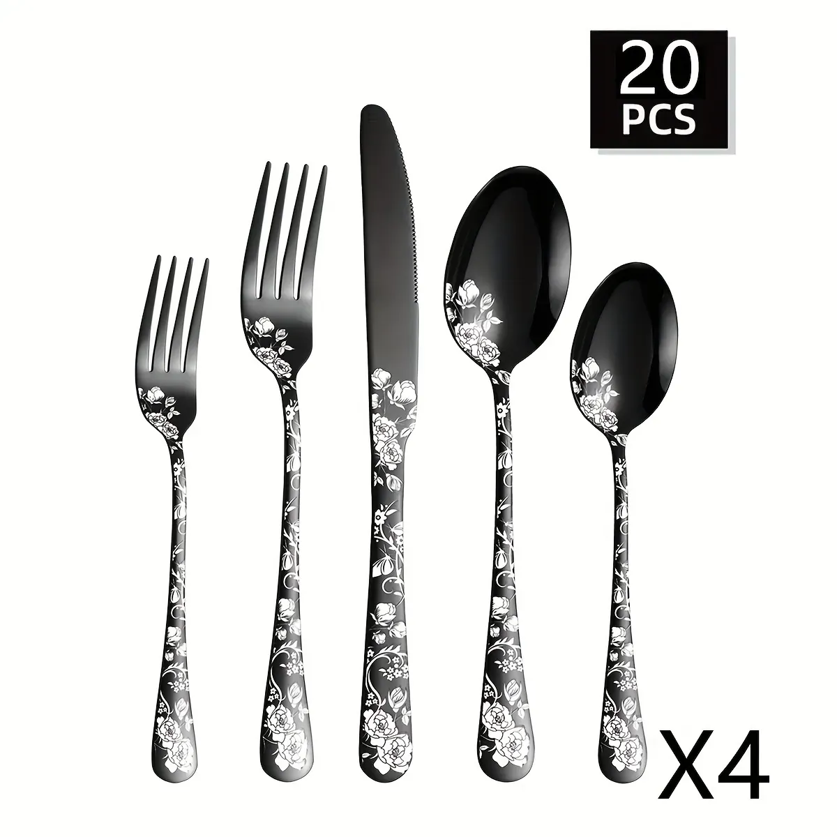 20-Piece Black Cutlery Set - Steak Knife, Fork, Dessert Spoon_voghion.com