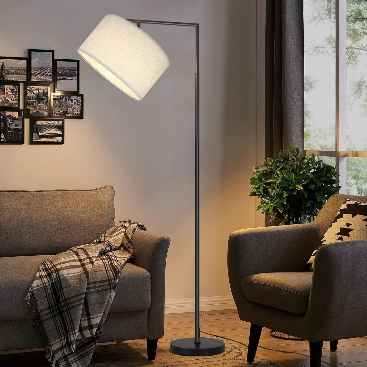 Glitzerlife Stehlampe Moderne Wohnzimmer Stehleuchte - Bogenlampe Leselampe E27 Fassung max. 40W Mit Fußschalter Stoffschirm Design 166cm Für Büro Sofa Hotel_voghion.com