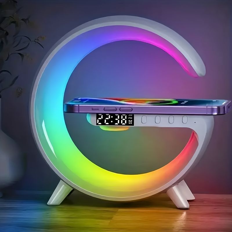 Wireless Speakers with Fast Charging, RGB Light, Smart Bar Light, Sunrise Alarm Clock, and Dimmable Table Lamp Bedroom Ambiance Wake-Up Calls