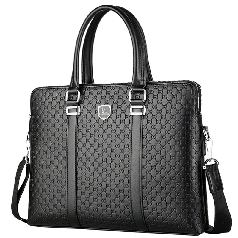 Business handbag, double-layer briefcase, leisure computer multifunctional A4 file, official bag, trendy men's bag_voghion.com
