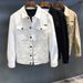 Men's Slim Fit White Denim Jacket - Stylish Casual Workwear Coat With Stand Collar For Spring & Autumn_voghion.com