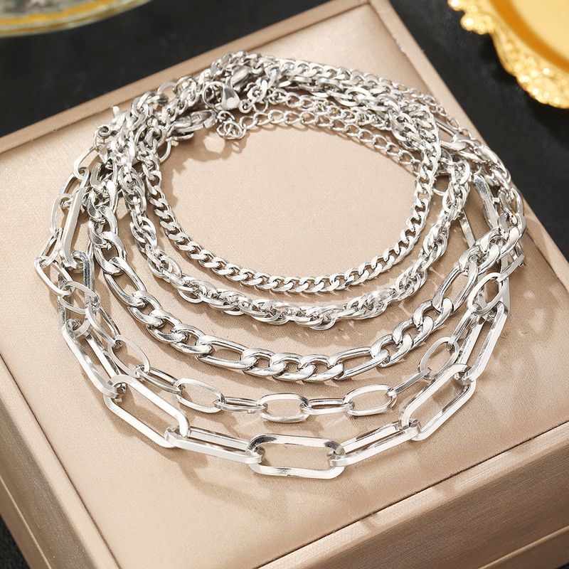 Stainless Steel Bohemian Minimalist Metal Women's Set With 5 Multi-layer Chain Bracelets_voghion.com