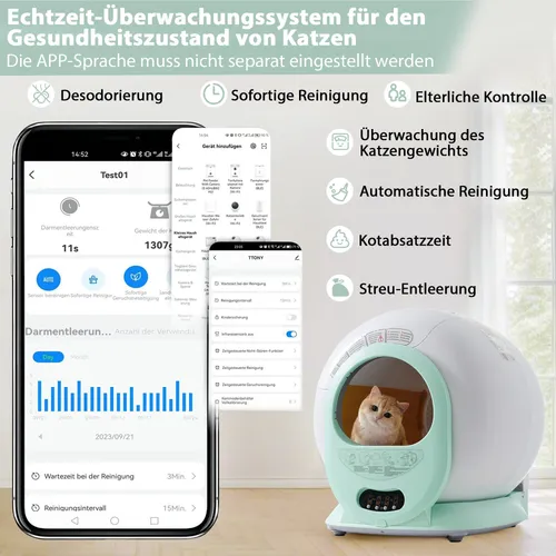 65L adaptacyjna samoczyszcząca kuweta dla kotów dla wielu kotów, odpowiednia do wielu rodzajów żwirku, czujnik podczerwieni, eliminuje zapach, sterowana przez APP_voghion.com
