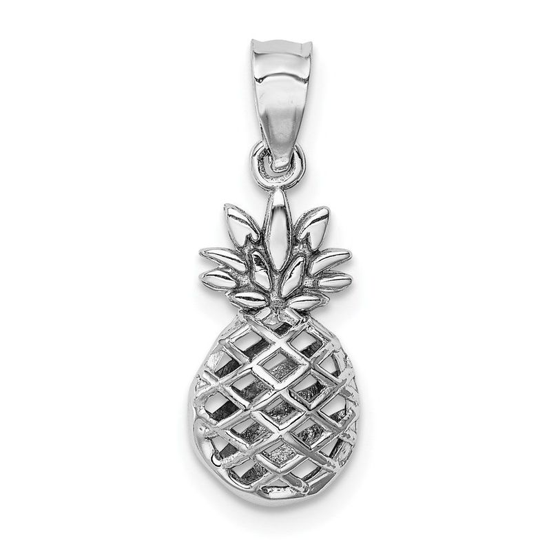 14K White Polished 3D Pineapple Pendant_voghion.com