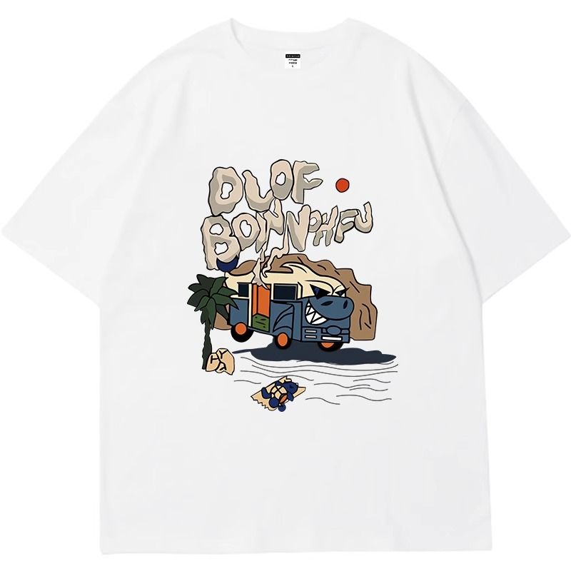 Lässige, locker sitzende, große, hochwertige Rundhals-Sturmhauben-Kurzarm-T-Shirts für Damen und Herren_voghion.com