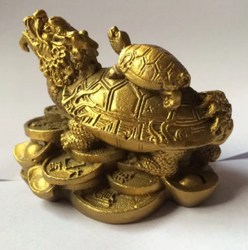 chinese brass wealth money coin ingot dragon turtle Tortoise Longevity statue decoration metal handicraft_voghion.com